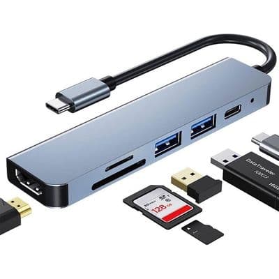 USB-C-keskitin moniporttiselle USB-C-sovittimelle, 6-in-1 USB-C–HDMI-keskitin