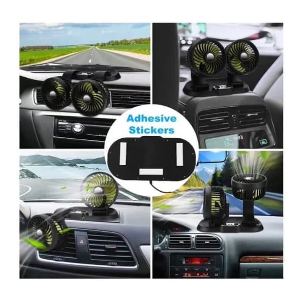 Bilfläkt - Ej specificerad - Dubbla huvuden - 12V - USB - 360° rotation