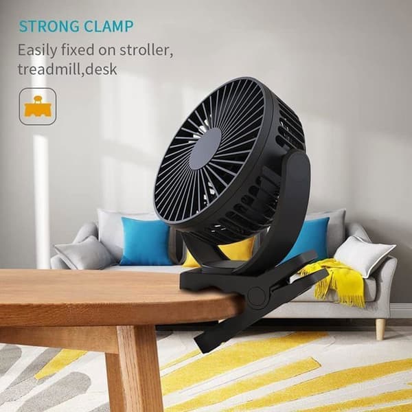 USB Genopladelig Bærbar Ventilator - 5000 mAh - Lydløs - Klips