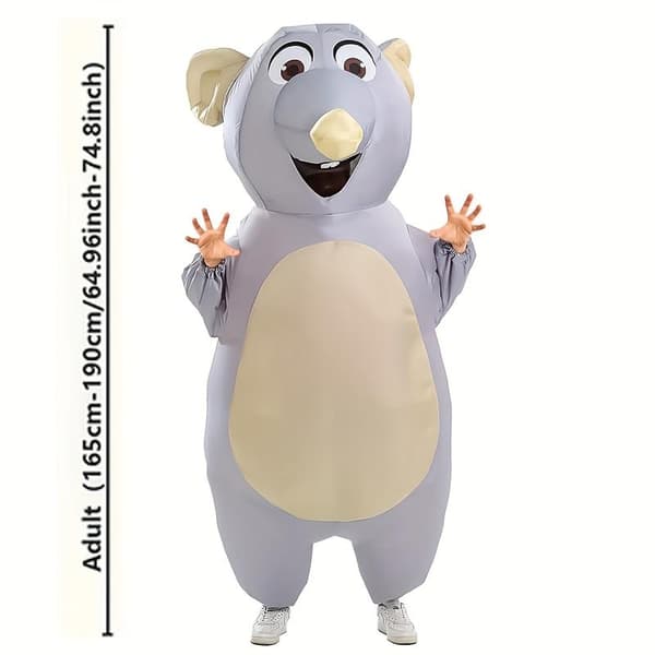 Inflatable Full-Body Mouse Costume for Adults, Battery/USB Powered, Polyester, Gray One-size One-size Grey