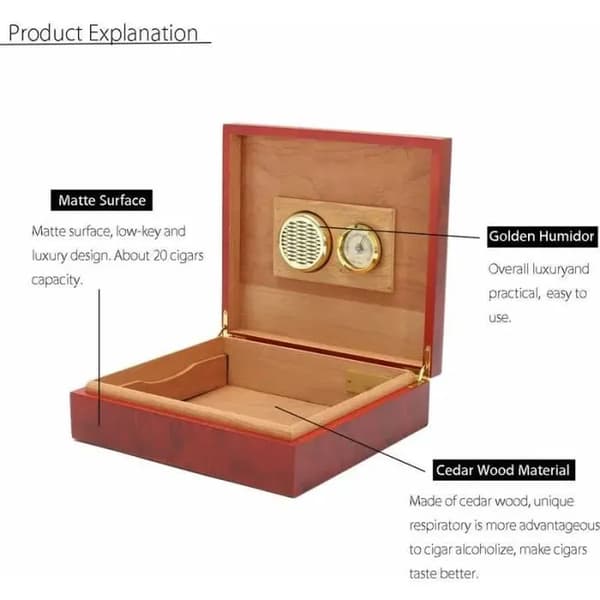 Brun cigarhumidor i cedertræ med hygrometer