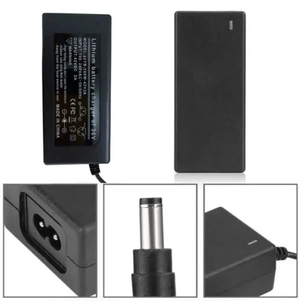 Elektrisk løbehjuloplader - Uspecificeret - 42V 2A - 5 stik - Lithium-kompatibel - Sort