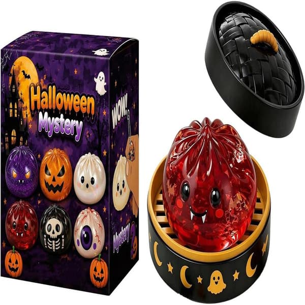 Halloween Ghost Dumpling TPR Squishy Stress Relief Toy, Single Pack with Steamer Storage Box Little Demon Red