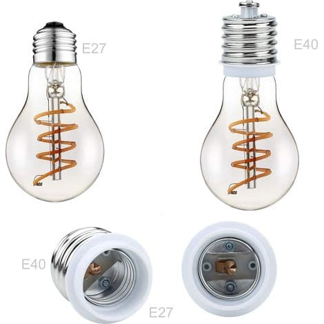 4x E40 til E27 lampefatningsadapter i hvid - Sæt med 4 omformere til lampefatninger til gløde-, LED-, halogen- og energisparepærer