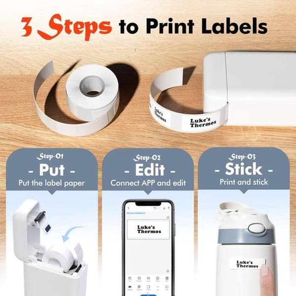 Label Printer - With 1 roll of labels - Thermal label machine - Smart APP - Lightweight - White