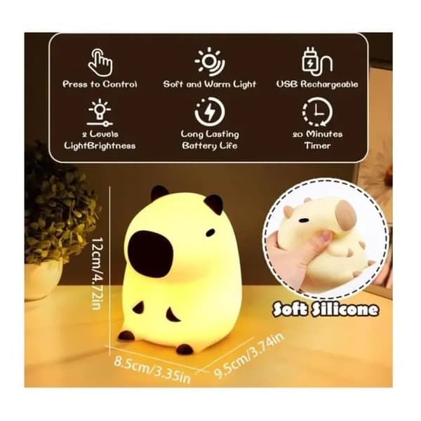 Capybara Børnenatlampe, Capybara Touch Control Sengelampe, USB Genopladelig og Timer, Kawaii Silikone Dyrelampe til Soveværelset