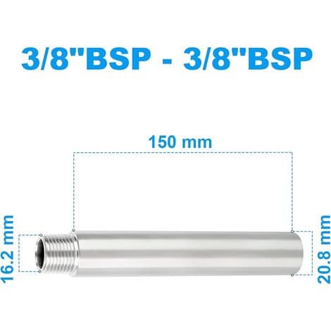 Stk. 150 mm 3/8\" hun x 3/8\" han BSP nippel støbt rør 304 rustfrit stål rørfittings