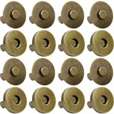 Pakke med 100 magnetiske trykknapper til håndtasker og tøj, 14 mm, antik messing