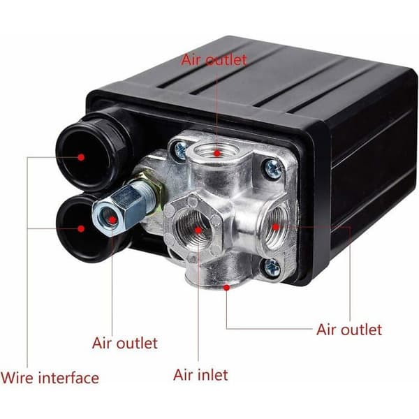 Luftkompressor trykkbryter med 4 porter, 90-125 PSI, 240 V, 12 mm (1/4\")