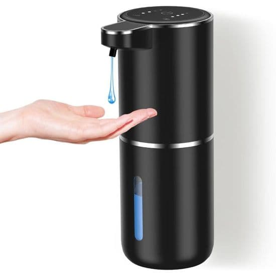 Sæbedispenser, USB C Genopladelig Vægmonteret Sæbedispenser 380ml, 4 Justerbare Niveauer, Sort Flydende Sæbedispenser