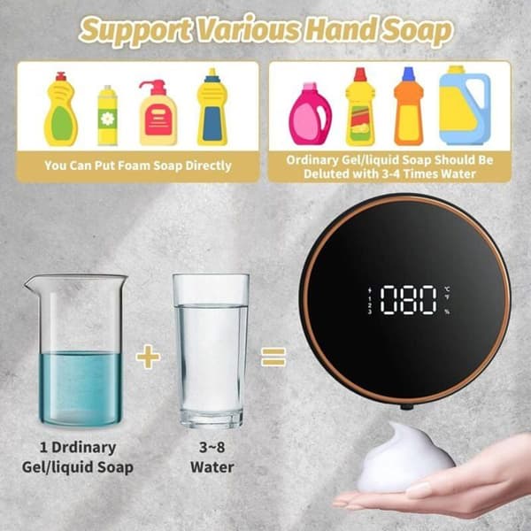300 ml såpedispenser - Berøringsfri - LED-sensor - Svart