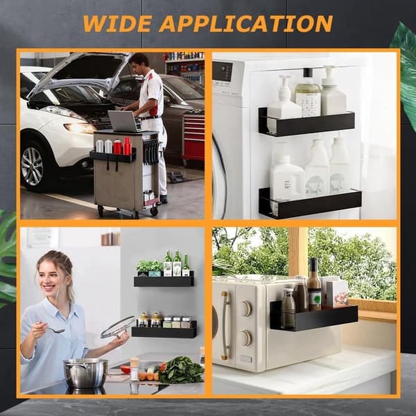 Storage rack - wall-mounted storage rack - spice rack - magnetic storage rack for the refrigerator - two hooks included - black) - can be used