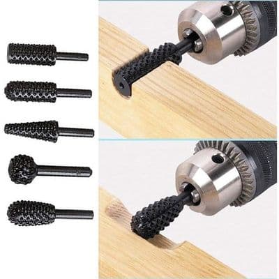 5-delt roterende gratfræsersæt - Kulstofstål - 1/4\" (6 mm) - Sort
