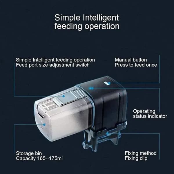Automatisk akvariefoderautomat med timer styret af 2.4G Wi-Fi, sort fiskefoderdispenser