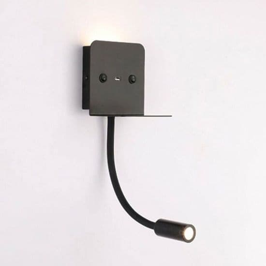 3W LED-seinävalaisin ja lukuvalo mustalla USB-liitännällä