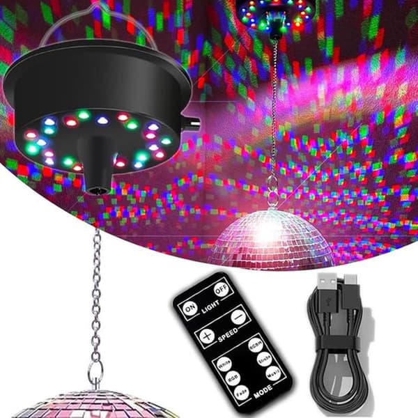 Remote Control Rotating Disco Ball Motor, Adjustable Speed 5-10 RPM, 23 LEDs, for 6-15 inch Mirror Spinner