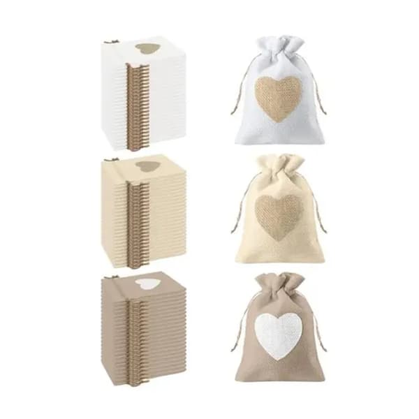 Jutesække - Uspecificeret - Hjerte mønster - 24 stk - 10x14 cm - Romantisk
