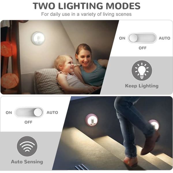 LED-natlamper til børn, 2 USB genopladelige natlamper til børn, bærbar babynatlampe med bevægelsessensor