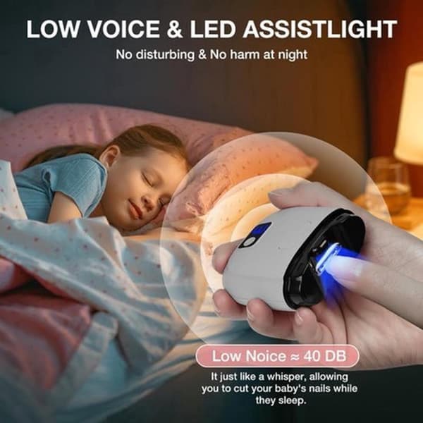 Oppladbar automatisk elektrisk negleklipper/fil - LED - Hvit
