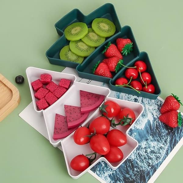 2-pack julgransformade skålar för frukt och snacks i plast - Röd/Grön