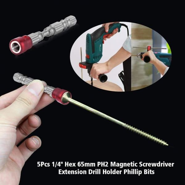 Skrutrekkerbits, 65 mm S2 magnetisk stål Phillips hode PH2 skrutrekkeradapter med magnet og dybdestopp + PH2 bit