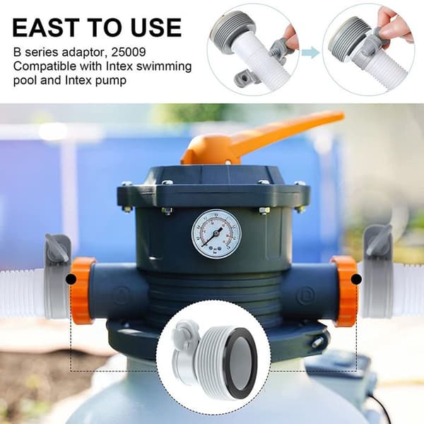 4-delt Intex 29061E poolklemme med 1,25 tommer til 1,5 tommer slangeadapter til tilbehør