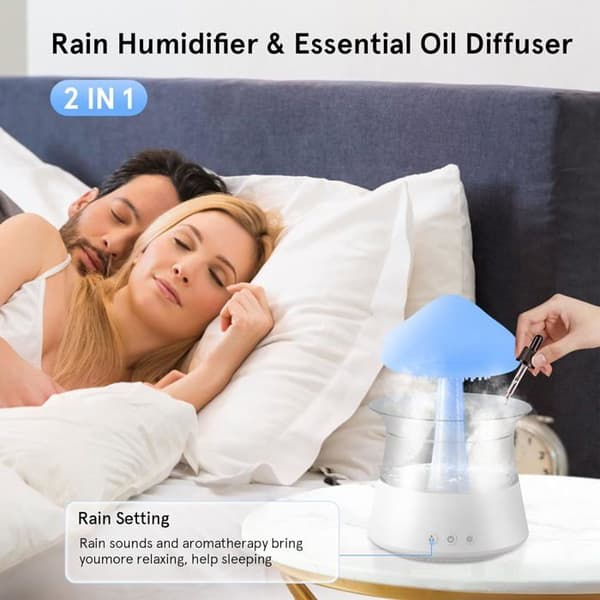 Regnmolnsfuktare, Aromaterapi Eterisk Olja Diffuser, Aromaterapi Nattlampa med 3 Regndimlägen