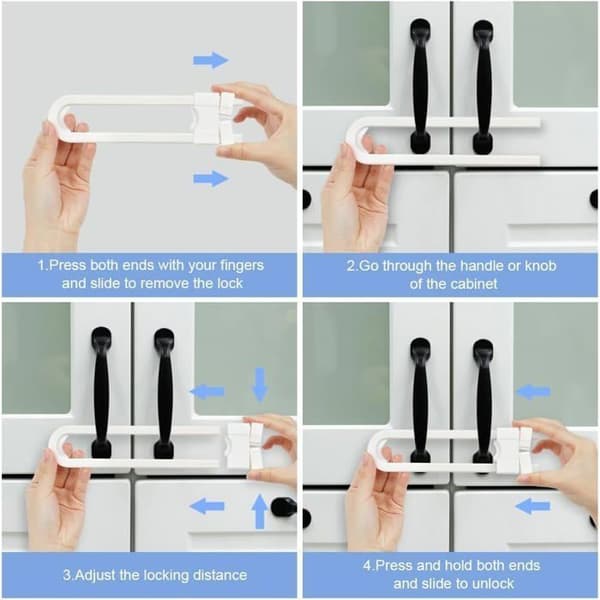 Barnsäkra skåpslås, 4-pack babyskåpslås - U-formade barnsäkerhetsdörrlås lämpliga