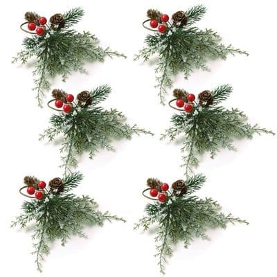 Sæt med 6 juleservietringe, dekorative grankogleformede servietringe, til bryllup eller julefest