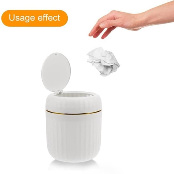 Desktop Bin - Waste Bin with Lid - Workplace Storage - Push-to-Open Lid - 135g PP Material - White