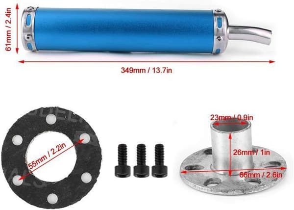 20 mm (0,8 tommer) udstødningslyddæmper i rustfrit stål, modificerede dele