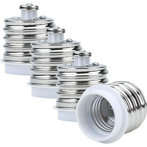 4x E40 til E27 lampefatningsadapter i hvit - Sett med 4 omformere for lampefatninger for gløde-, LED-, halogen- og energisparepærer