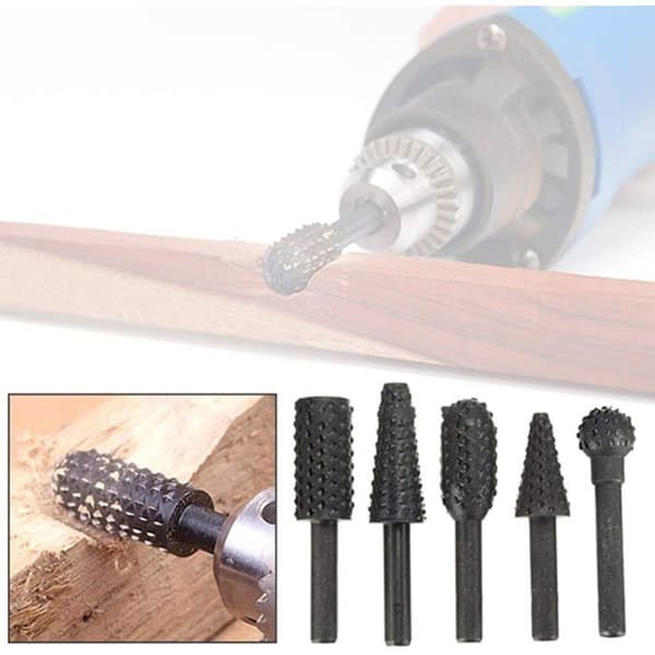 5-delt roterende gratfræsersæt - Kulstofstål - 1/4\" (6 mm) - Sort