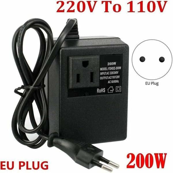 220V til 110V Transformer - 200W - Europæisk stik - Indendørs brug