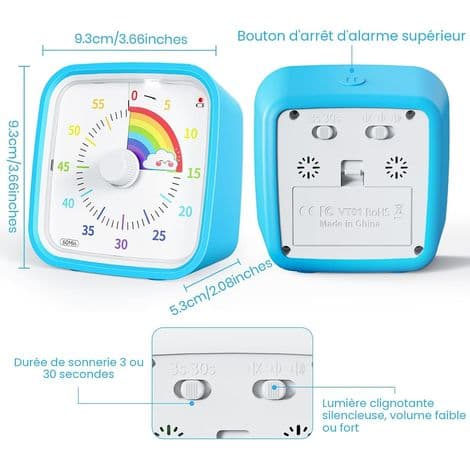 Regnbue Visuel Timer med Beskyttelsesetui, Regnbue Timer til Børn, 60-minutters Nedtællingstimer til Børn og Voksne (Regnbue Blå)