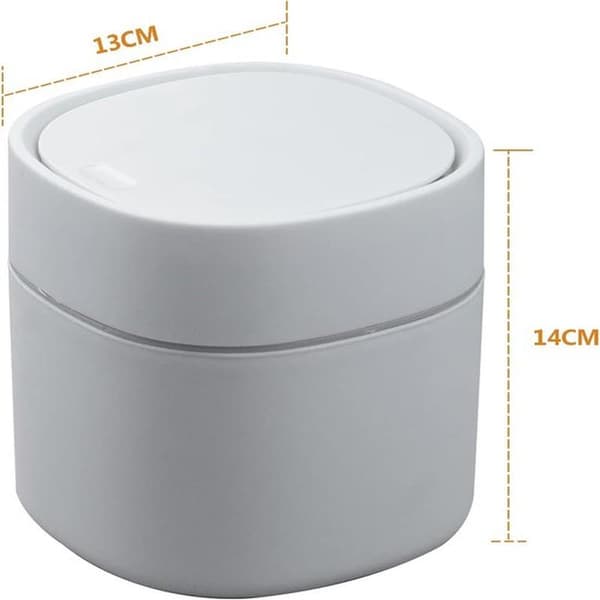 2L Portable Mini Desktop Trash Can with Press Lid for Desk, White