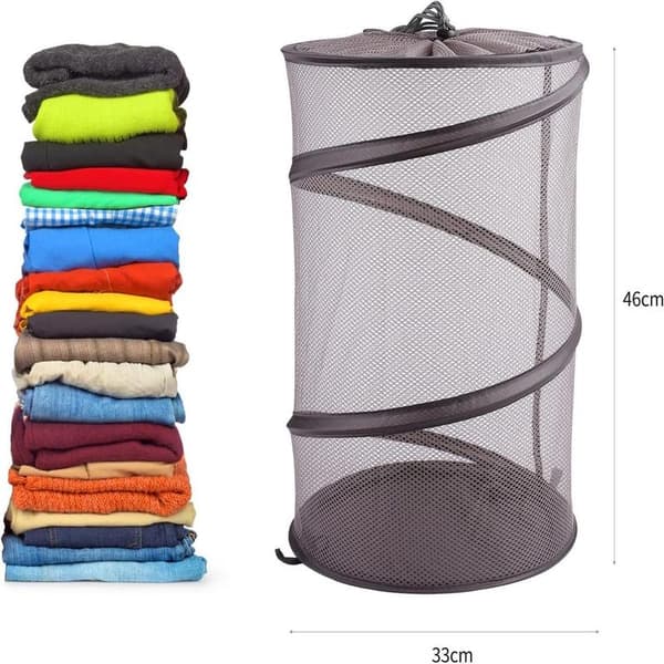 Foldable Mesh Laundry Hamper with Drawstring for Laundry Collection and Storage - Clothes Organizer for Laundry Room and Bedroom