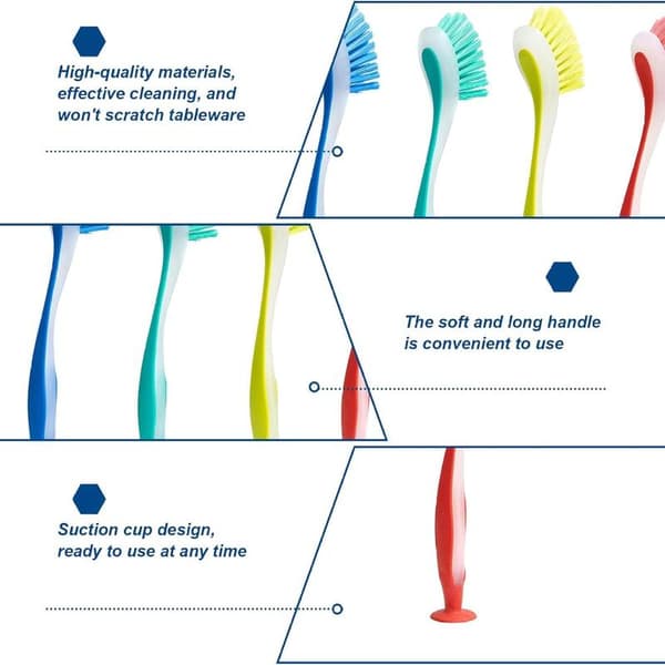 Cleaning Brushes - 3 Pieces - Dish Brush - Bathroom Wall Brushes - Spring Brushes - Corner Brushes - Tile Brushes - with Suction Cup - Practical Kitchen