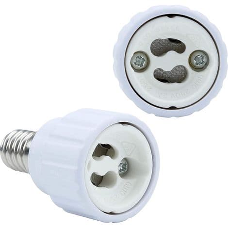 4x E14 til GU10 lampefatningsadapter i hvid - Sæt med 4 omformere til LED-pærer