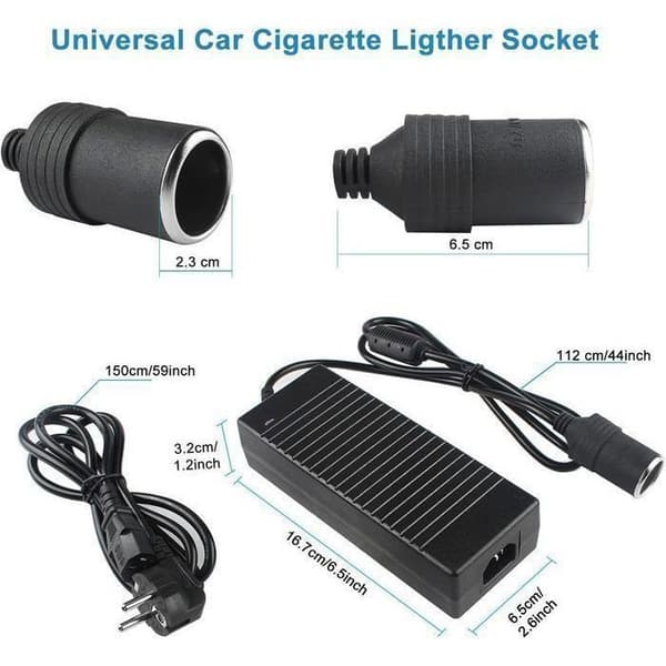 220V til 12V cigarettænderadapterkonverter, sort, til dækpumpe/støvsuger