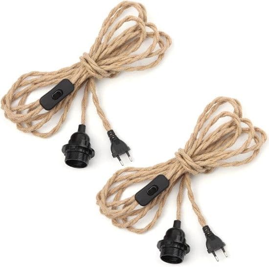 2 par hamptov lysekrone kabel 4,5m, E27 fatning afbryder med ledning pære