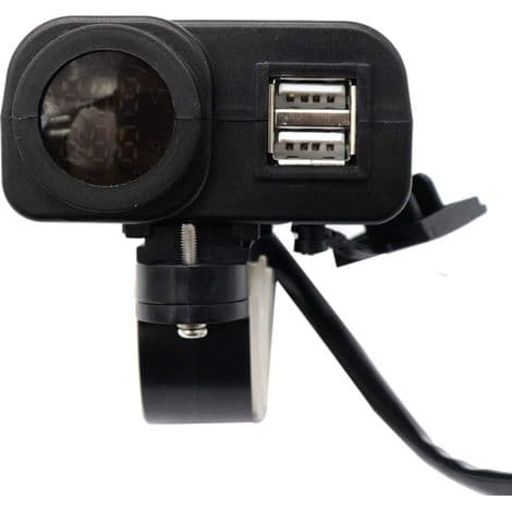 12V til 5V USB Motorcykeloplader - Til 2.1A 12V Motorcykelopladere - Med LED Voltmeter og Display Termometer
