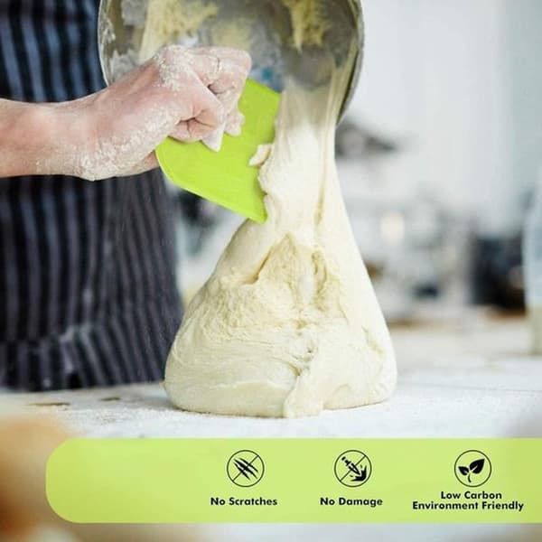 Dough Scraper 4 pieces, 12 x 9.5 cm, PE plastic BPA-free, flexible sharp non-slip corners, cake scraper, for baking, Green/Blue/Pink/Yellow