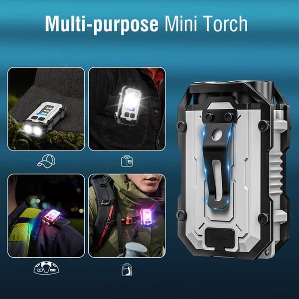 Mini erittäin tehokas 900L LED-taskulamppu, USB C ladattava, EDC pieni taskulamppu 8 tilalla, vedenpitävä