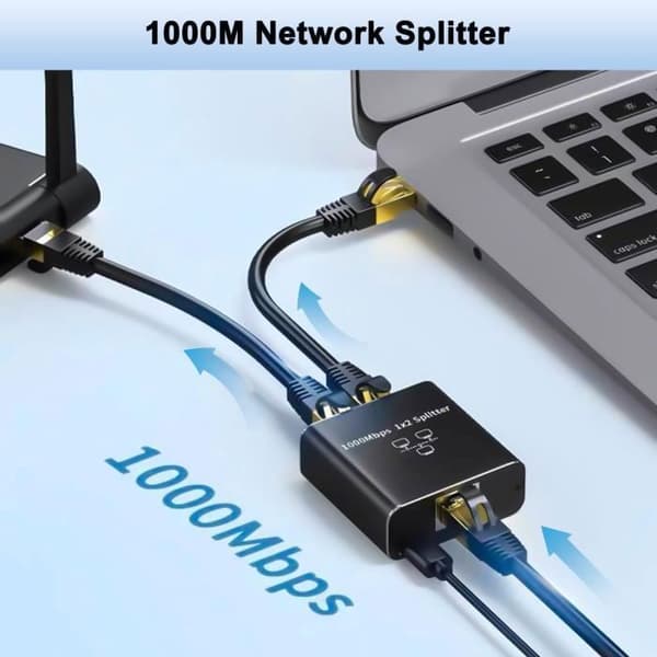 RJ45 Ethernet-switch, 1 til 2 LAN-splitter, 1000 Mbps, 2-ports LAN-switch til computere, routere, set-top-bokse, TV'er