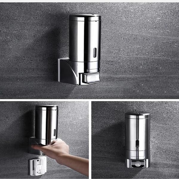 300 ml Vægmonteret Sæbedispenser, Ingen Boring Nødvendig, Manuel Installation, Rustfrit Stål, Velegnet til Shampoo Brusebad Køkken Badeværelse