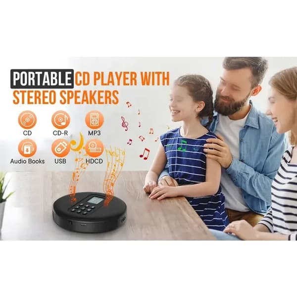 Bærbar CD-spiller - LCD-skjerm - Stereohøyttalere - USB-lading