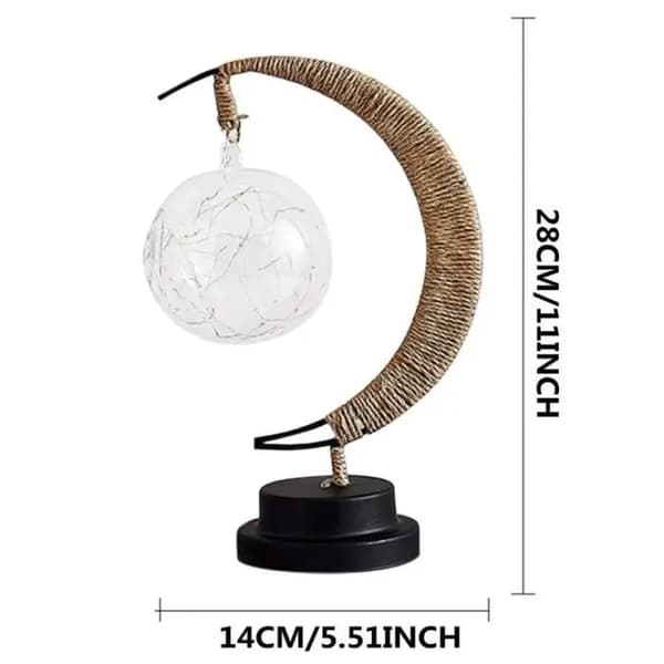 Lampe - Måne - LED Månelampe - Krakeleret Glas - Lilla - Indendørs