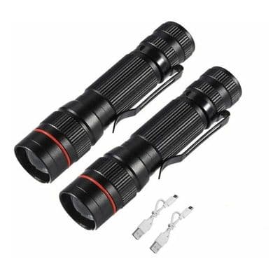 Mini LED Lommelygte - Genopladelig - 3 Tilstande - Pakke med 2 - Sort