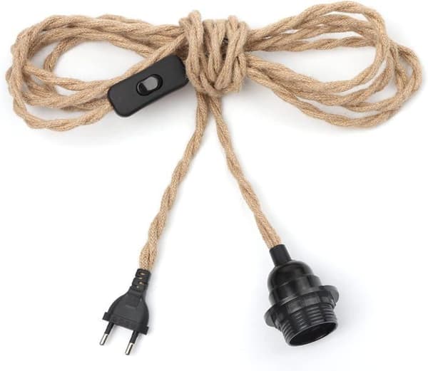2 par hamptov lysekrone kabel 4,5m, E27 fatning afbryder med ledning pære